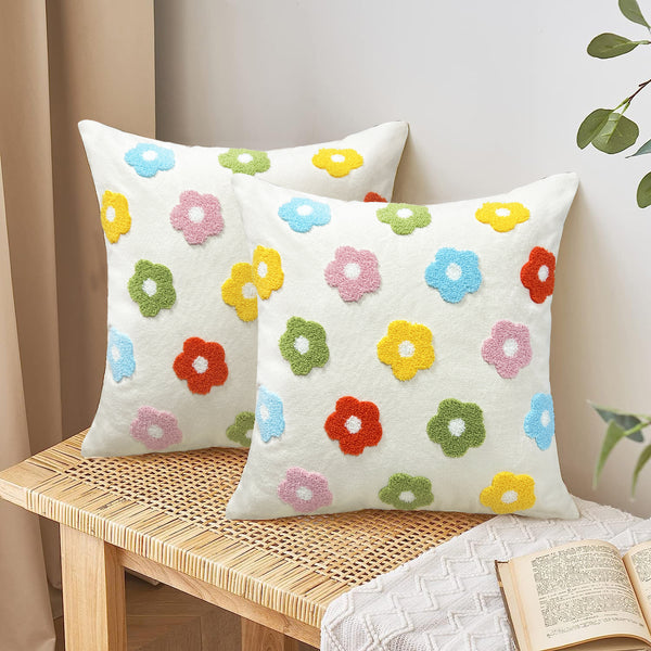 Daisy Embroidered Throw Pillow Cover