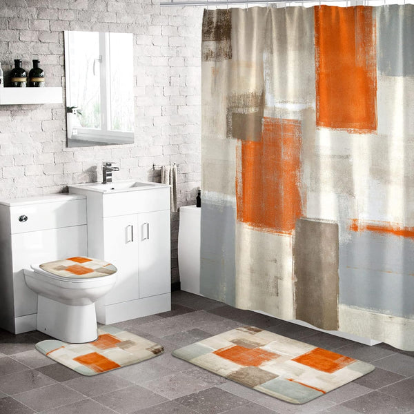 Abstract Color Block Shower Curtain Set
