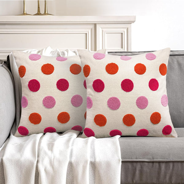 Polka Dot Embroidered Pillow Cover