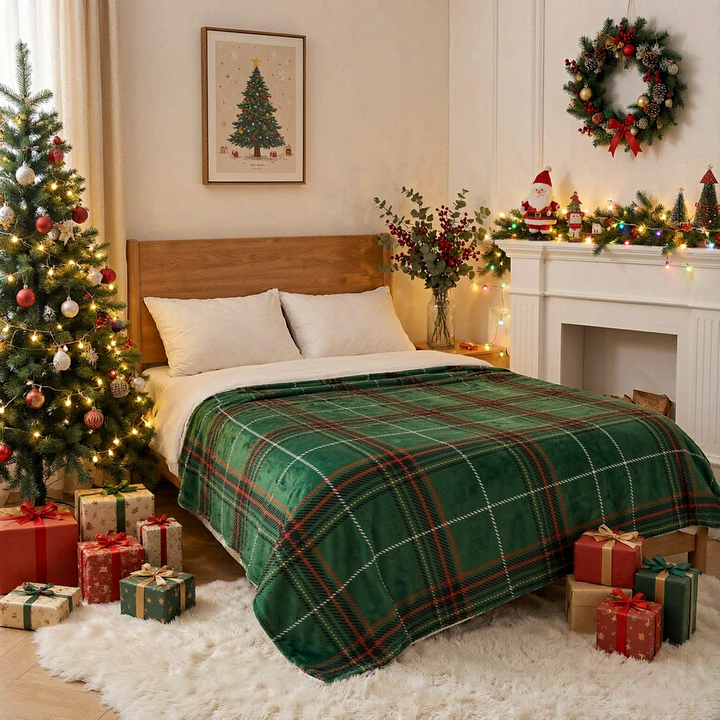 Home Wagangz Christmas Green Plaids Fleece Bed Blanket – Soft, Warm & Cozy