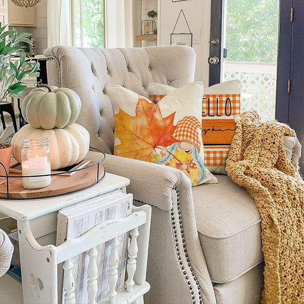 Pumpkin Gnome Throw Pillow Cover – Cozy Fall Farmhouse Style