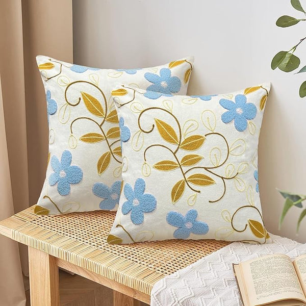 Farmhouse Outdoor Pillow Covers – Floral Embroidery