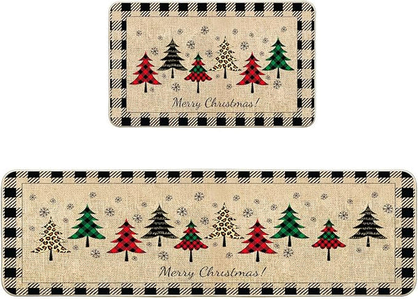 Christmas Buffalo Plaid Kitchen Mat Set (2-Pieces) – Non-Slip & Stain Resistant